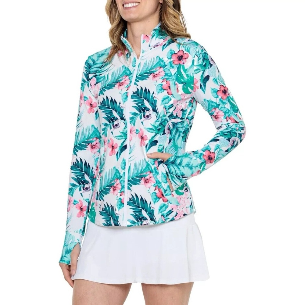 TOMMY BAHAMA Golf & Tennis Tropical Floral Palm Zip-Up Activewear Jacket - Picture 1 of 9